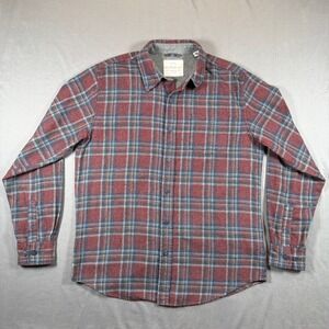 Weatherproof Vintage Mens Size M Burgundy Blue Plaid Flannel Button Down‎ Shirt
